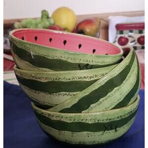 Lot Of 4 Watermelon Oval Ceramic Serving Bowls 5.75" x 4" x 2.5"